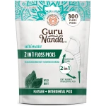 GuruNanda 2 in 1 Dental Floss Picks - Non-Slip Grip Handle, Slide Easy, No Break or Shred Flosser - Complete Oral Care with Interdental Pick for Healthy Teeth & Gums - Mint...