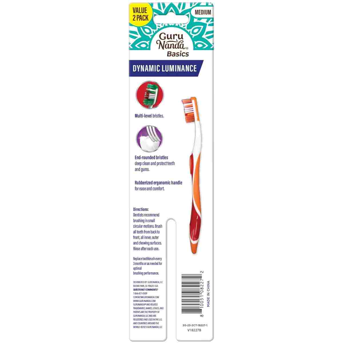 GuruNanda Dynamic Luminance Toothbrushes - Medium Bristles for Plaque Removal - Gentle on Teeth & Gums - Ideal for Kids & Adults - Pack of 2