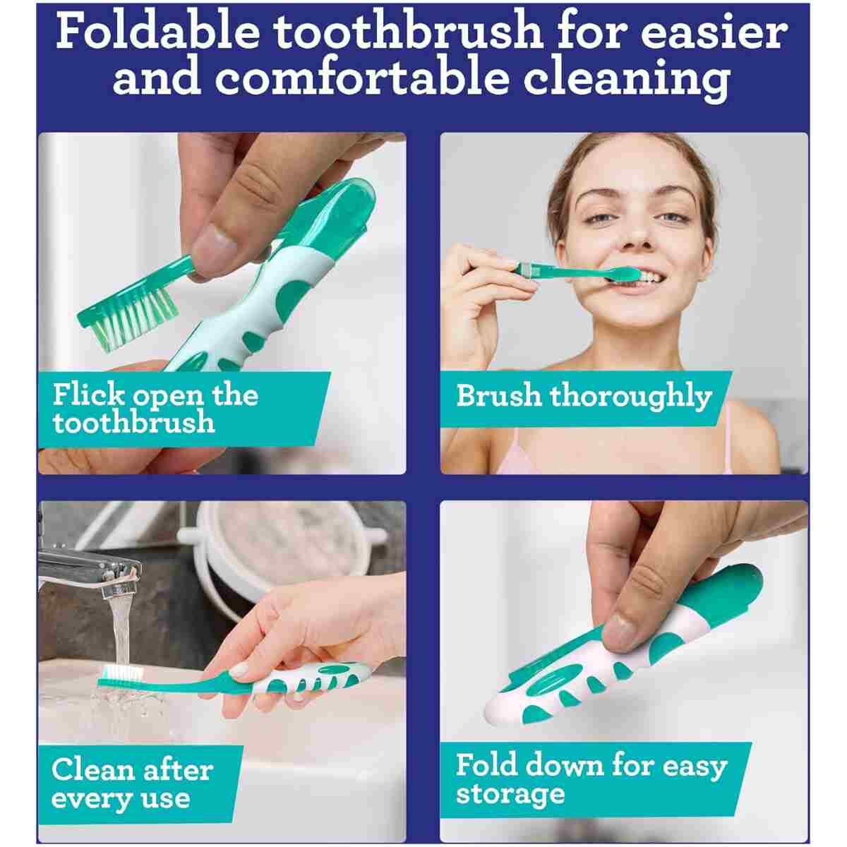 GuruNanda Folding Toothbrush with Built-in Cover, Perfect for Travel, Hiking & Camping, Compact & Portable, On-The-go Toothbrush with Soft Bristles & Ergonomic Handle, for...