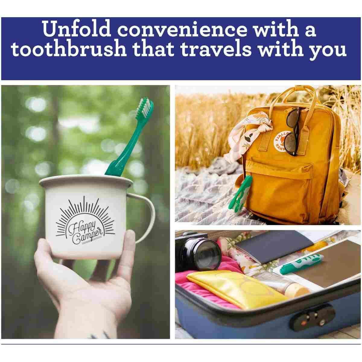 GuruNanda Folding Toothbrush with Built-in Cover, Perfect for Travel, Hiking & Camping, Compact & Portable, On-The-go Toothbrush with Soft Bristles & Ergonomic Handle, for...