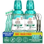 GuruNanda Fresh Breath Mouthwash, ADA-Accepted, Alcohol & Fluoride-Free, Sodium Chlorite, Essential Oils & Vitamins, 12-Hrs Fresh Breath, Wild Mint, 3 oz