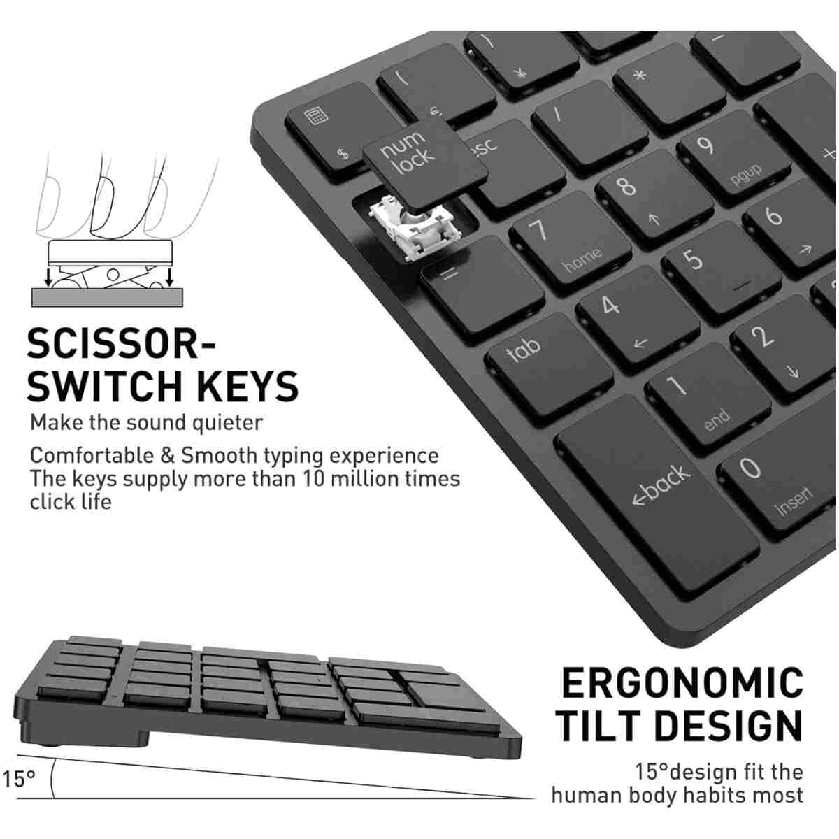 havit Bluetooth Number Pad Wireless Numeric Keypad Numpad 26 Keys Portable Mini Financial Accounting Rechargeable Numeric Pad for Windows Laptop Desktop, PC, Notebook (Black)