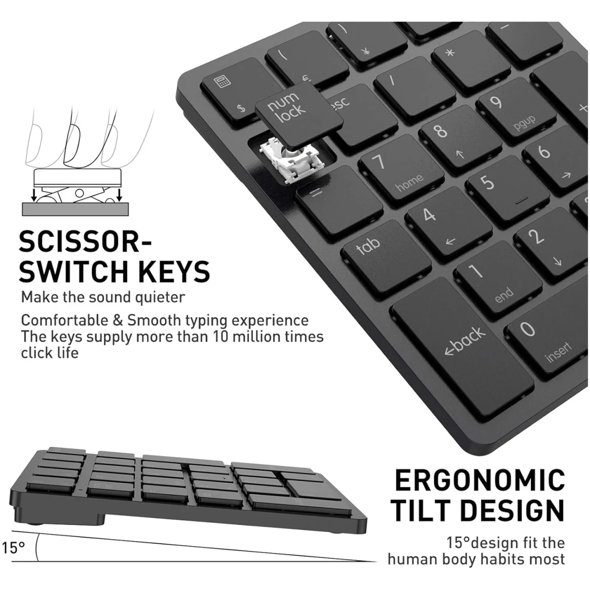 havit Bluetooth Number Pad Wireless Numeric Keypad Numpad 26 Keys Portable Mini Financial Accounting Rechargeable Numeric Pad for Windows Laptop Desktop, PC, Notebook (Black)
