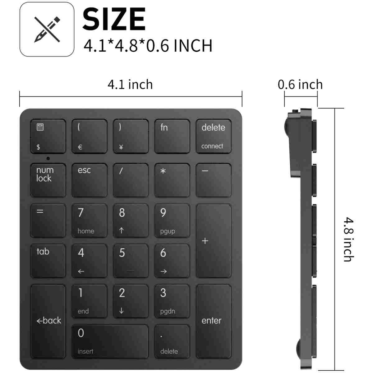 havit Bluetooth Number Pad Wireless Numeric Keypad Numpad 26 Keys Portable Mini Financial Accounting Rechargeable Numeric Pad for Windows Laptop Desktop, PC, Notebook (Black)