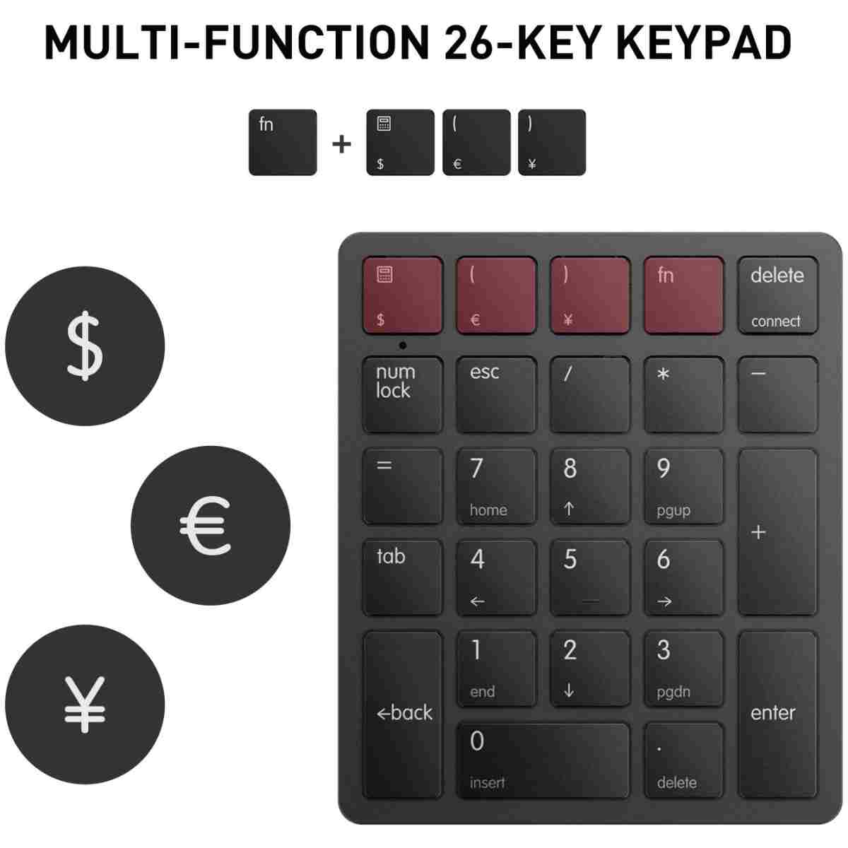 havit Bluetooth Number Pad Wireless Numeric Keypad Numpad 26 Keys Portable Mini Financial Accounting Rechargeable Numeric Pad for Windows Laptop Desktop, PC, Notebook (Black)