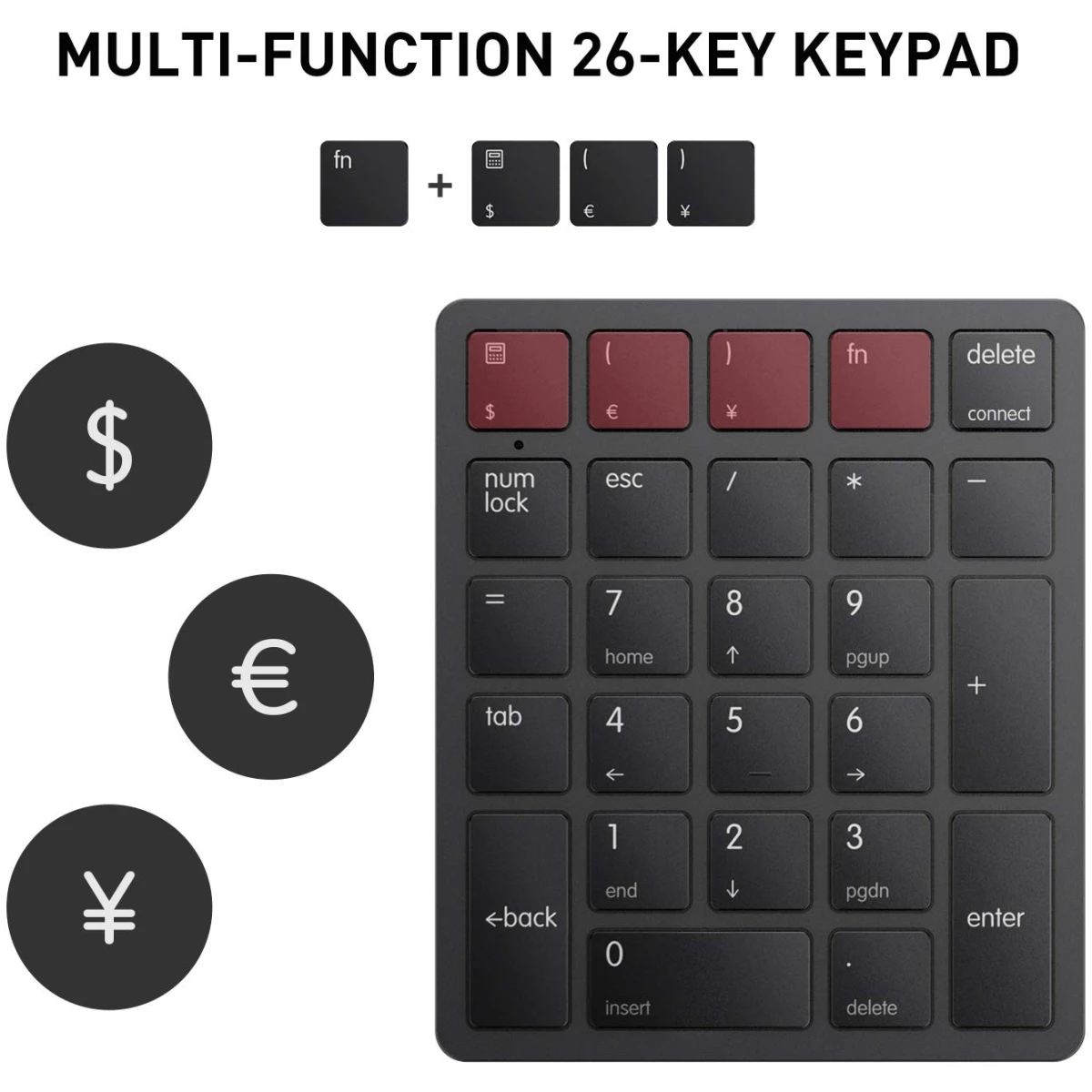 havit Bluetooth Number Pad Wireless Numeric Keypad Numpad 26 Keys Portable Mini Financial Accounting Rechargeable Numeric Pad for Windows Laptop Desktop, PC, Notebook (Black)