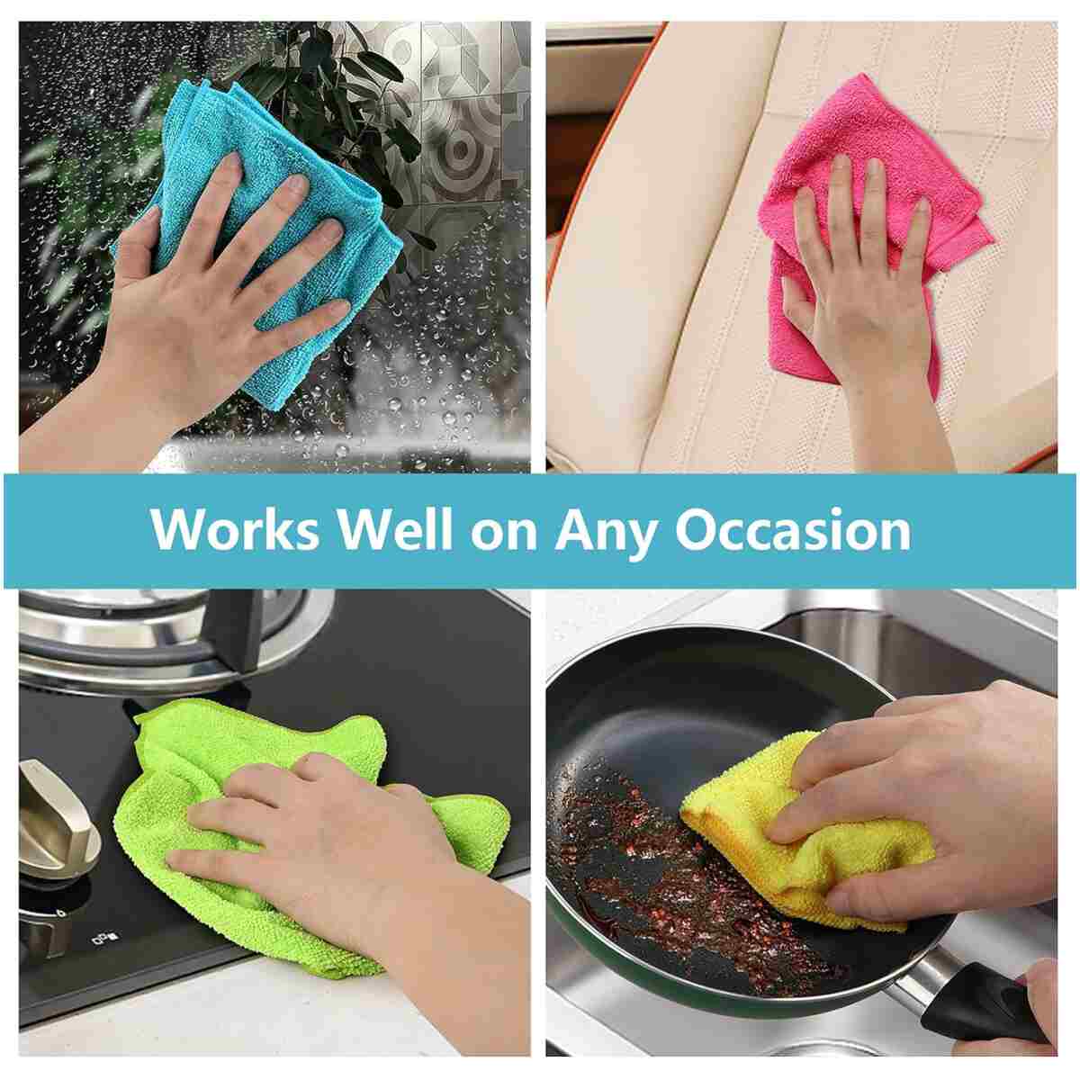 HOMEXCEL Microfiber Cleaning Cloth,12 Pack Cleaning Rag,Cleaning Towels with 4 Color Assorted,11.5"X11.5"(Green/Blue/Yellow/Pink)