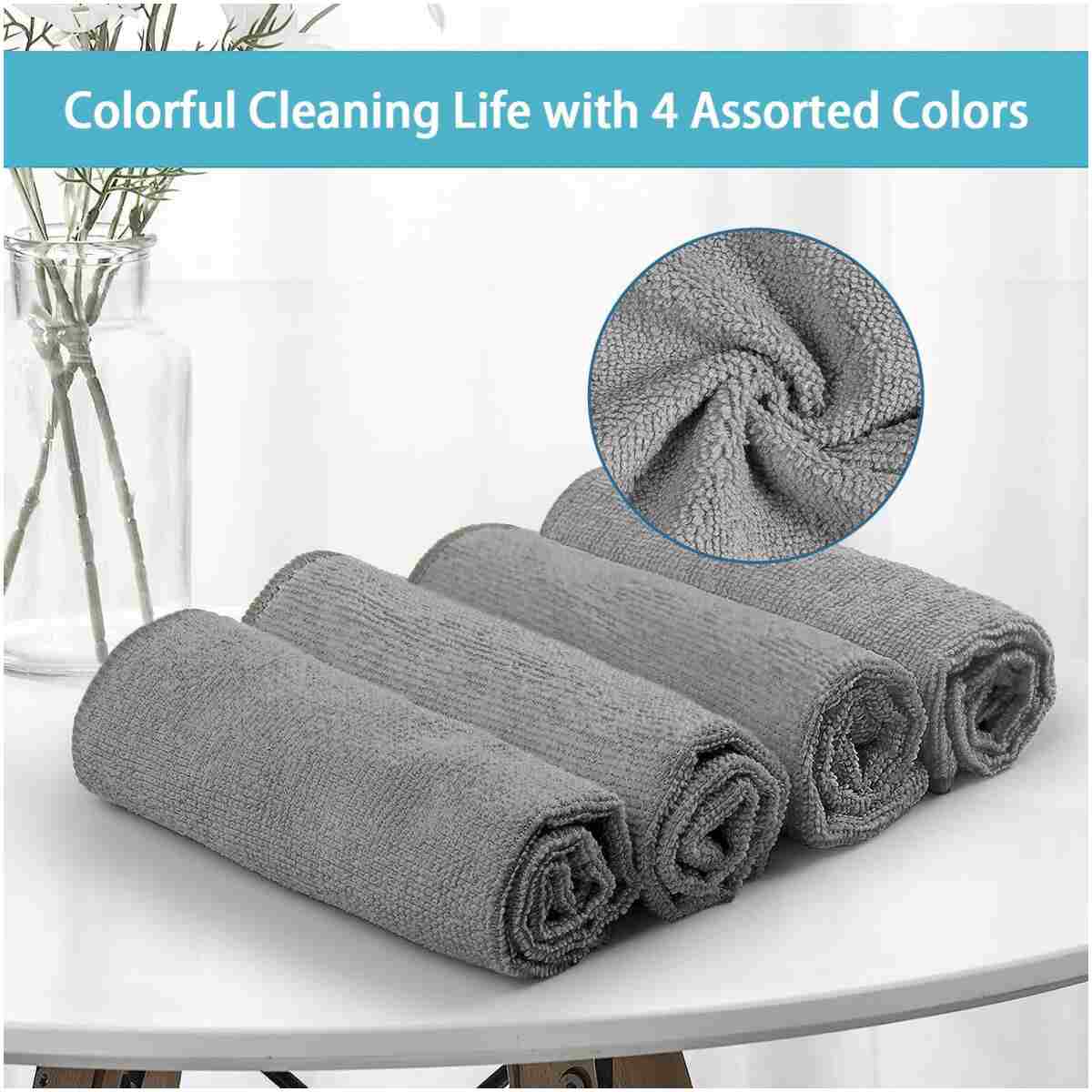 HOMEXCEL Microfiber Cleaning Cloth,12 Pack Cleaning Rag,Cleaning Towels with 4 Color Assorted,11.5"X11.5"(Green/Blue/Yellow/Pink)