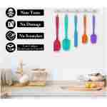 HOTEC Heat Resistant 600℉ Food Grade Silicone Rubber Spatula Set for Baking, Cooking, and Mixing Non Stick Dishwasher Safe BPA-Free Multicolor Set of 5