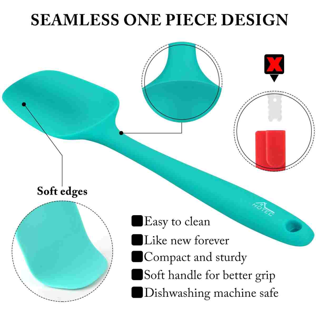 HOTEC Heat Resistant 600℉ Food Grade Silicone Rubber Spatula Set for Baking, Cooking, and Mixing Non Stick Dishwasher Safe BPA-Free Multicolor Set of 5