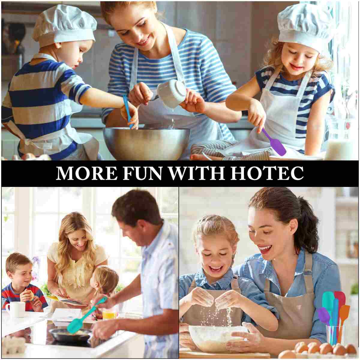 HOTEC Heat Resistant 600℉ Food Grade Silicone Rubber Spatula Set for Baking, Cooking, and Mixing Non Stick Dishwasher Safe BPA-Free Multicolor Set of 5