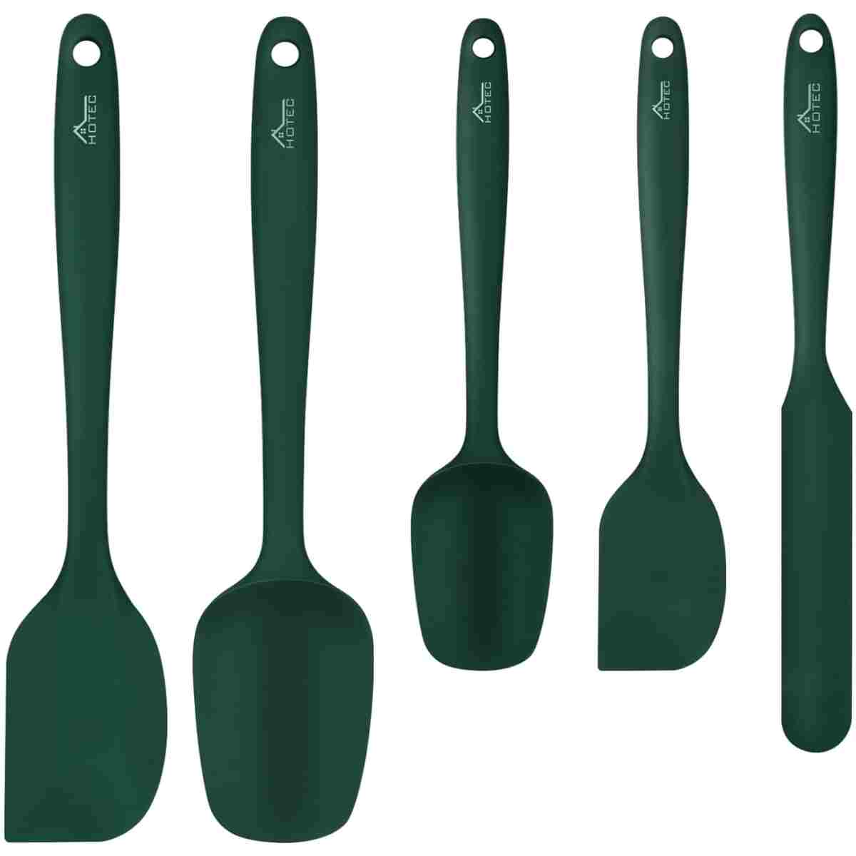 HOTEC Heat Resistant 600℉ Food Grade Silicone Rubber Spatula Set for Baking, Cooking, and Mixing Non Stick Dishwasher Safe BPA-Free Multicolor Set of 5