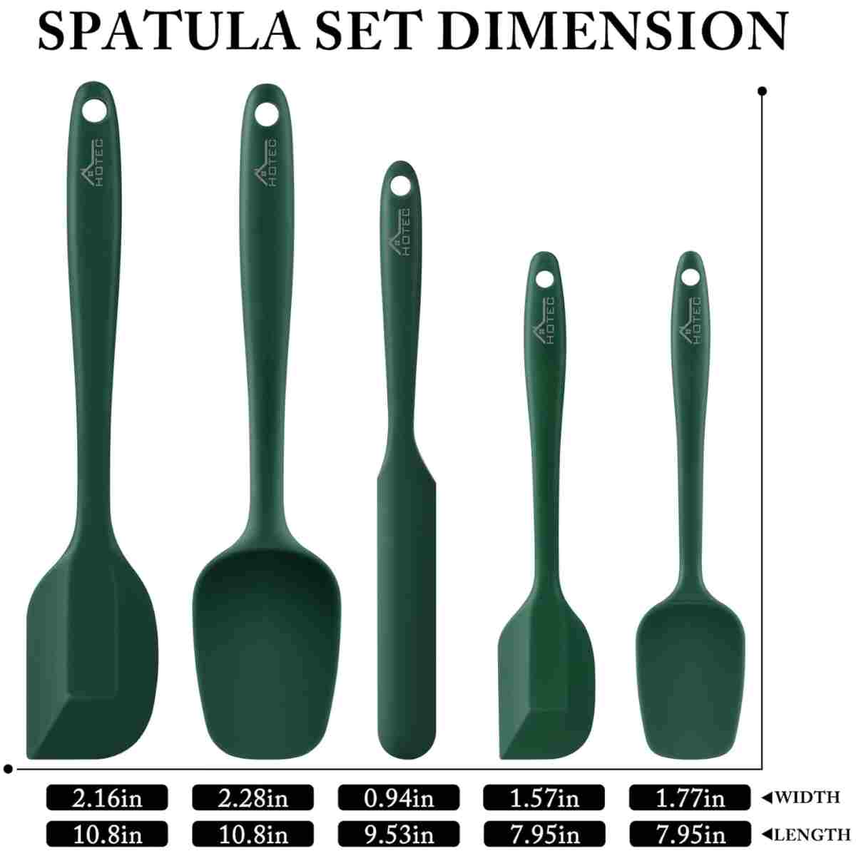 HOTEC Heat Resistant 600℉ Food Grade Silicone Rubber Spatula Set for Baking, Cooking, and Mixing Non Stick Dishwasher Safe BPA-Free Multicolor Set of 5