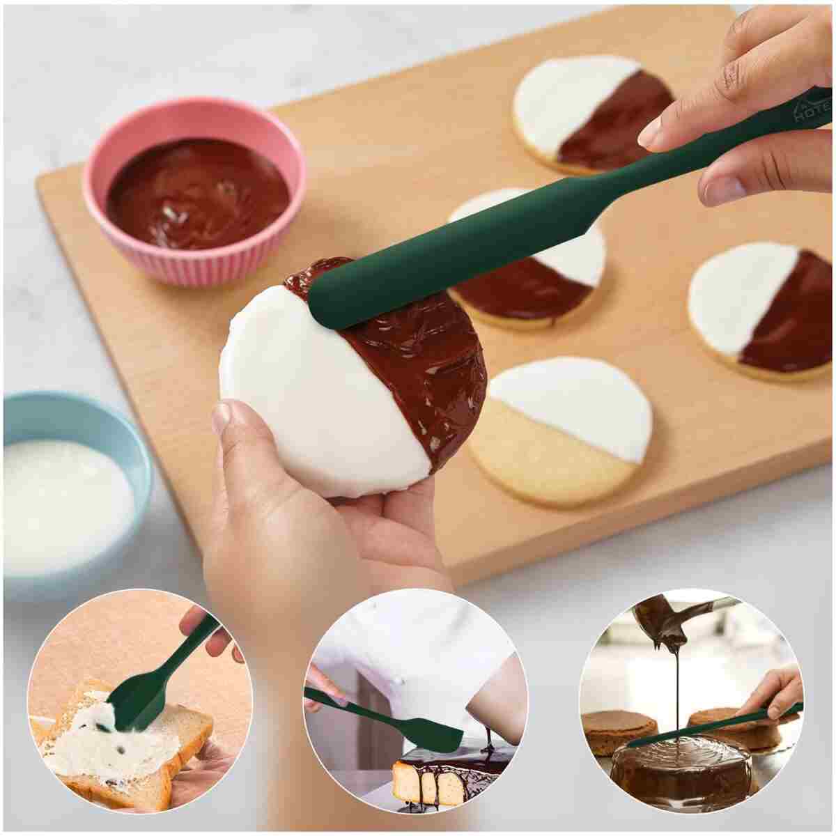 HOTEC Heat Resistant 600℉ Food Grade Silicone Rubber Spatula Set for Baking, Cooking, and Mixing Non Stick Dishwasher Safe BPA-Free Multicolor Set of 5