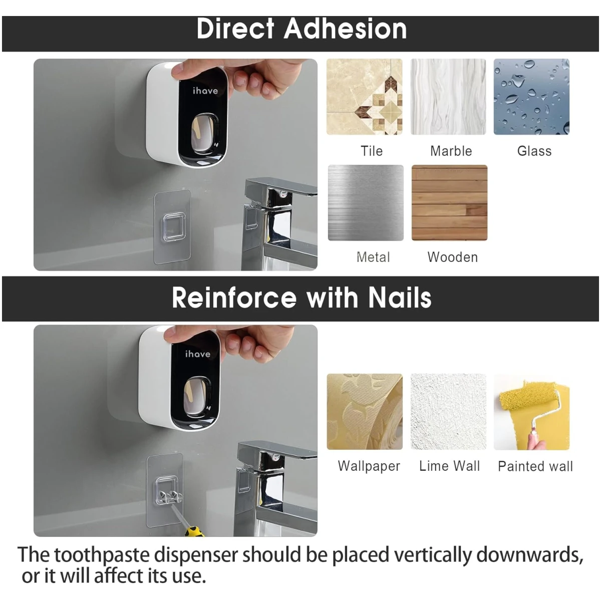 iHave Automatic Toothpaste Dispenser - Smart Bathroom Accessories with Dual-Position Technology and Sturdy Adhesive Strip, Stylish Bathroom Decor and Accessories