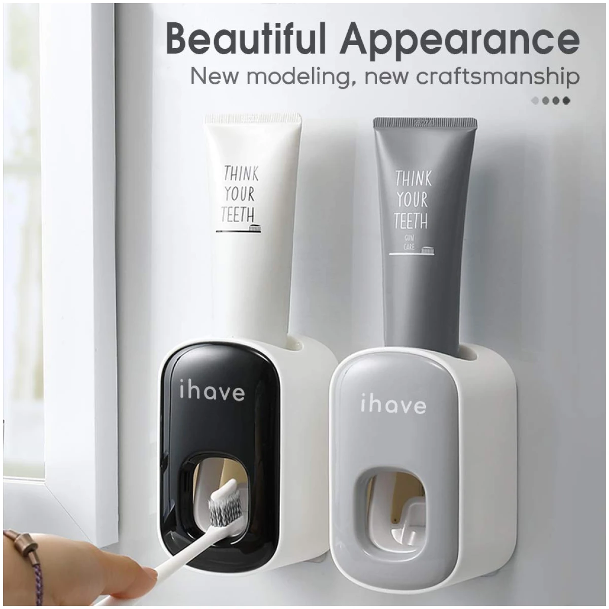 iHave Automatic Toothpaste Dispenser - Smart Bathroom Accessories with Dual-Position Technology and Sturdy Adhesive Strip, Stylish Bathroom Decor and Accessories