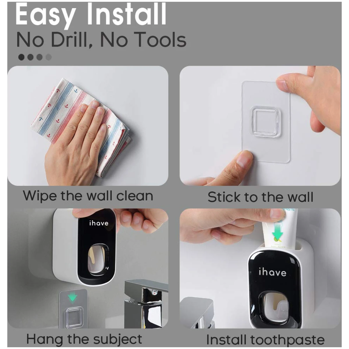 iHave Automatic Toothpaste Dispenser - Smart Bathroom Accessories with Dual-Position Technology and Sturdy Adhesive Strip, Stylish Bathroom Decor and Accessories