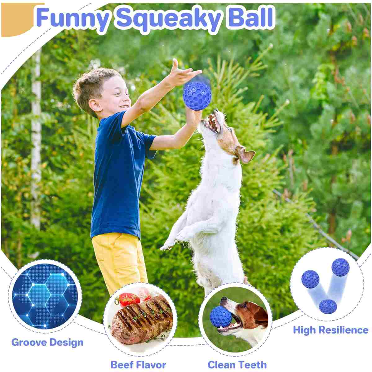 Indestructible Squeaky Dog Ball, Relieves Anxiety, Cleans Teeth, Interactive Chew Toy for Aggressive Chewers, Dog Toy for Large Breeds, Outdoor Waterproof