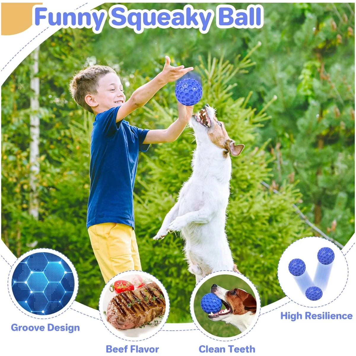 Indestructible Squeaky Dog Ball, Relieves Anxiety, Cleans Teeth, Interactive Chew Toy for Aggressive Chewers, Dog Toy for Large Breeds, Outdoor Waterproof