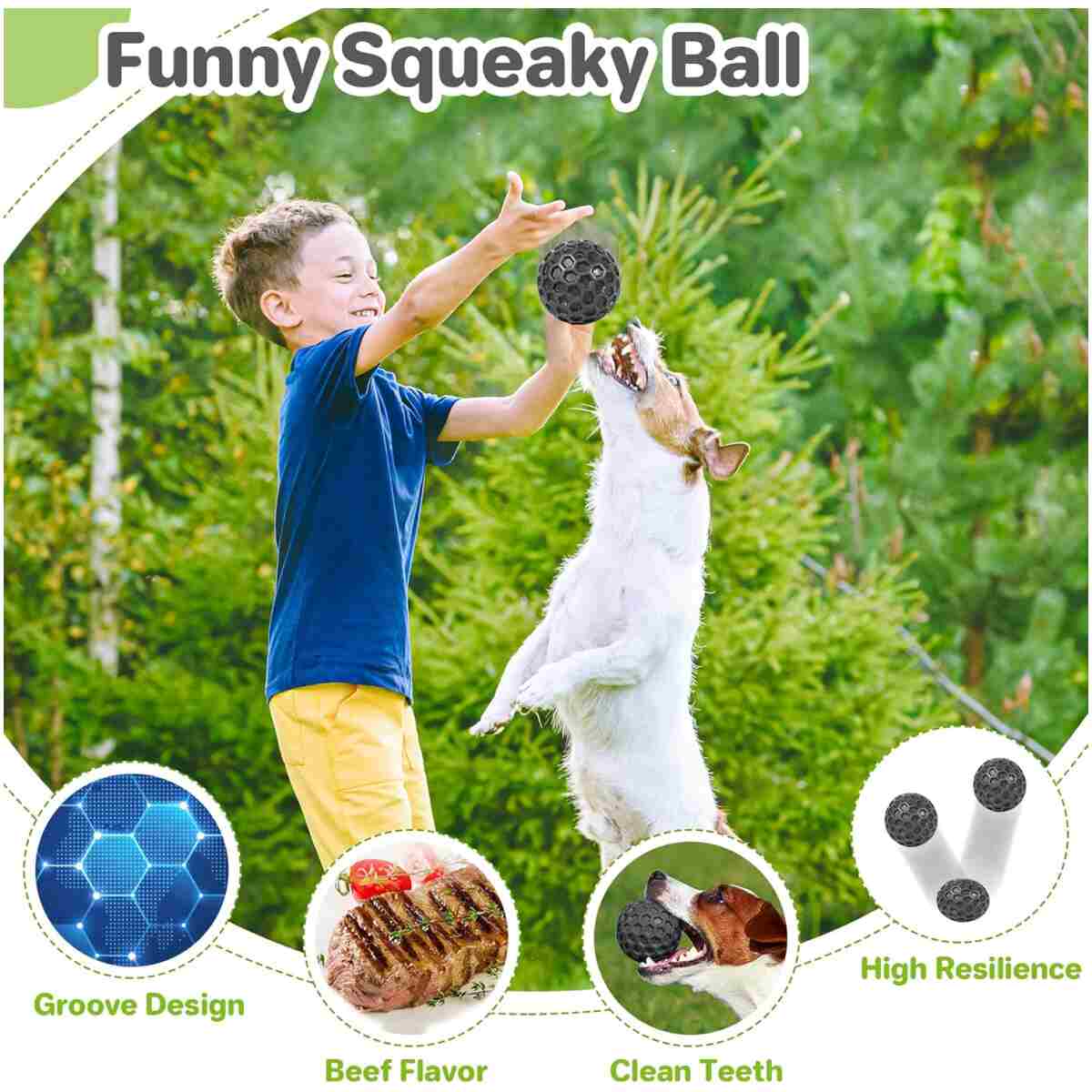 Indestructible Squeaky Dog Balls, Dog Toys for Aggressive Chewers Large Breed for Relieving Anxiety, Tough Dog Chew Toys Balls for Aggressive Chewers, Outdoor Squeaky Dog Toys...