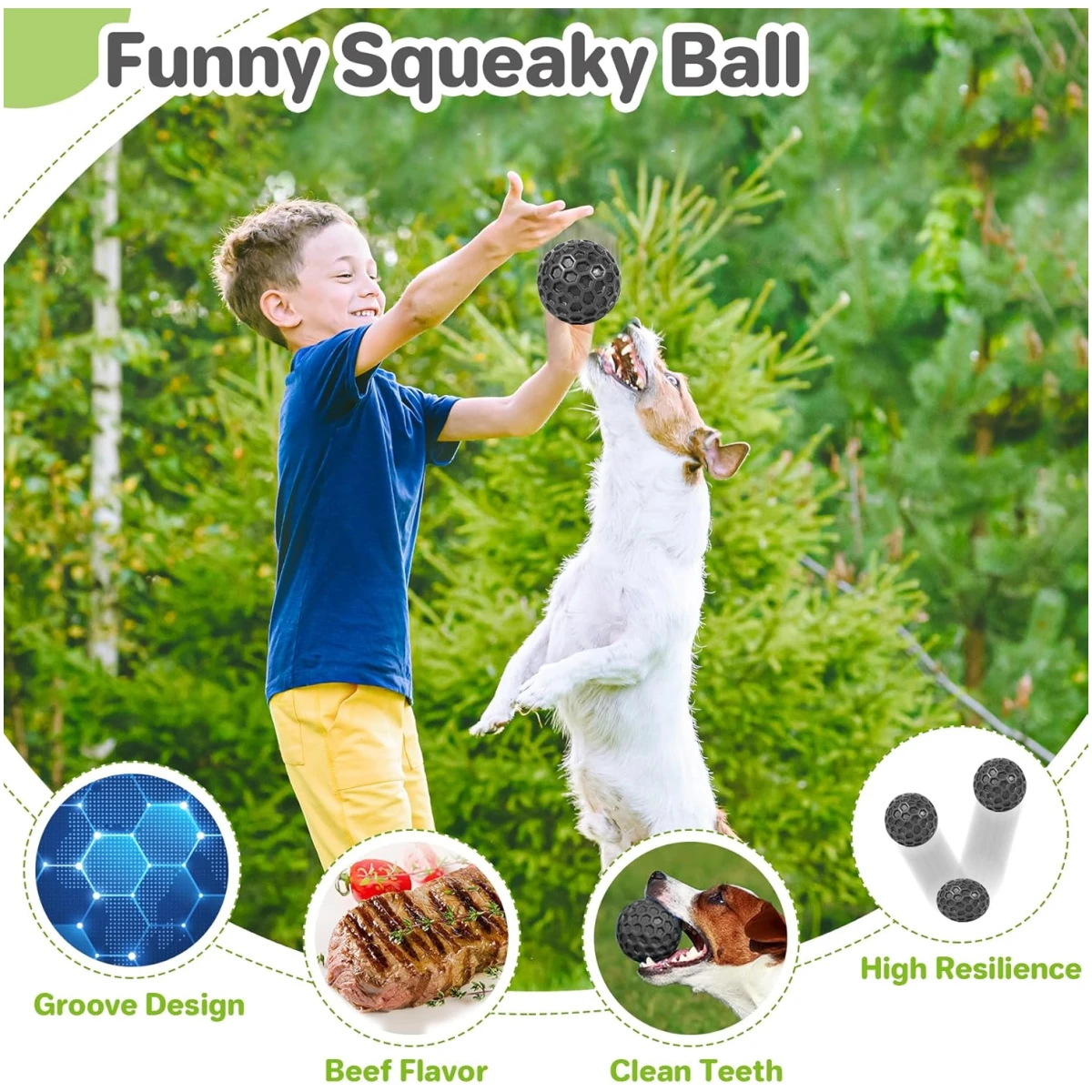 Indestructible Squeaky Dog Balls, Dog Toys for Aggressive Chewers Large Breed for Relieving Anxiety, Tough Dog Chew Toys Balls for Aggressive Chewers, Outdoor Squeaky Dog Toys...