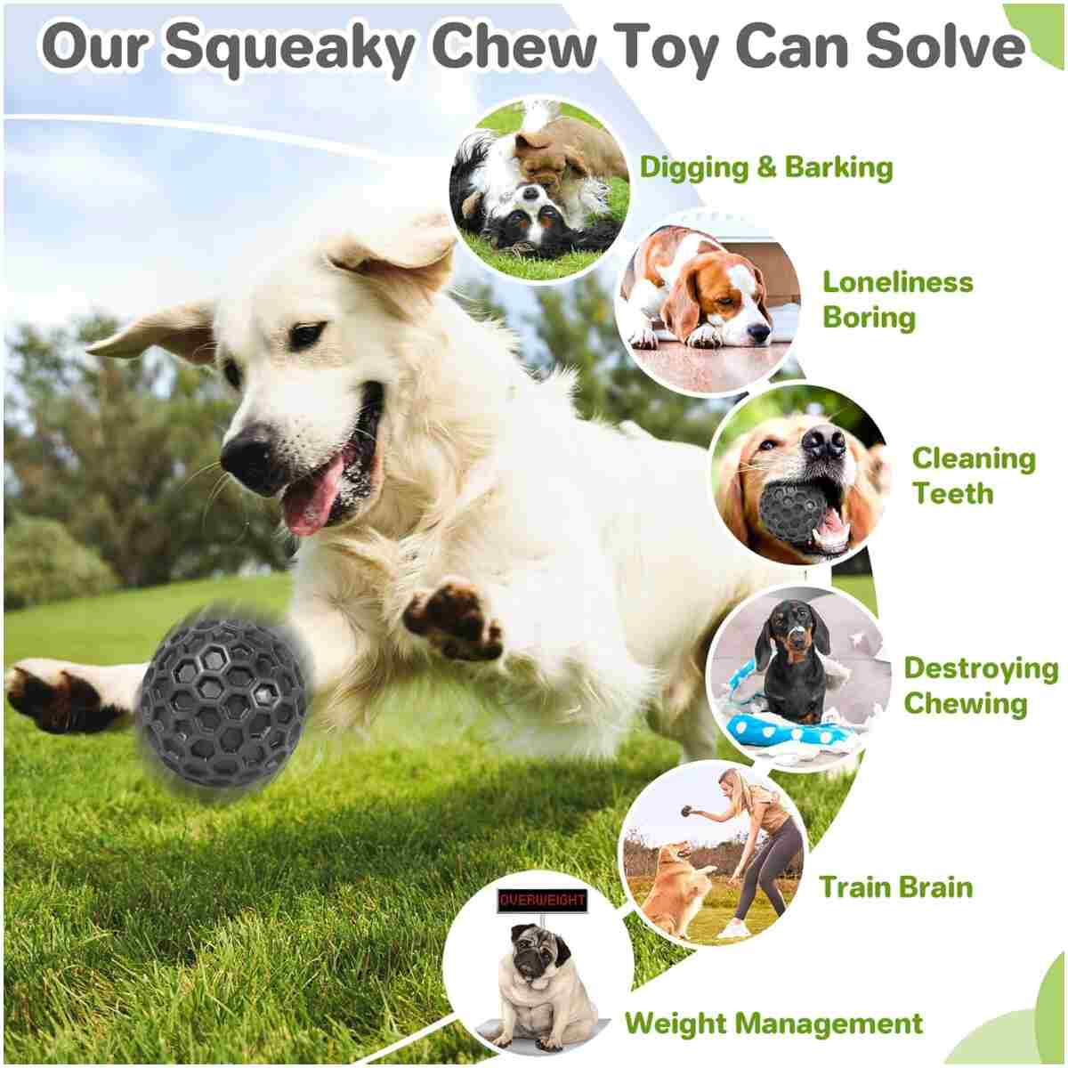 Indestructible Squeaky Dog Balls, Dog Toys for Aggressive Chewers Large Breed for Relieving Anxiety, Tough Dog Chew Toys Balls for Aggressive Chewers, Outdoor Squeaky Dog Toys...