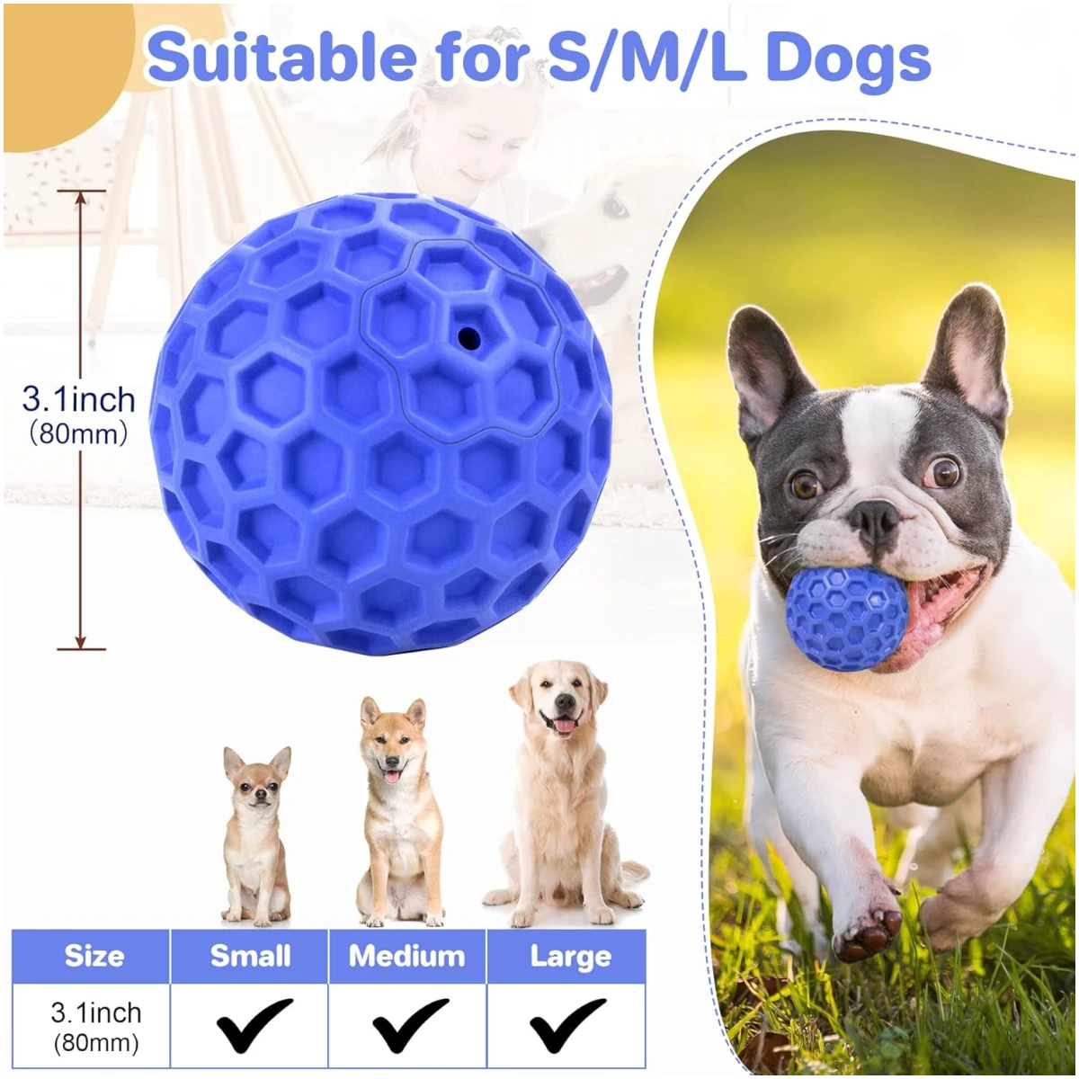 Indestructible Squeaky Dog Balls, Dog Toys for Aggressive Chewers Large Breed for Relieving Anxiety, Tough Dog Chew Toys Balls for Aggressive Chewers, Outdoor Squeaky Dog Toys...
