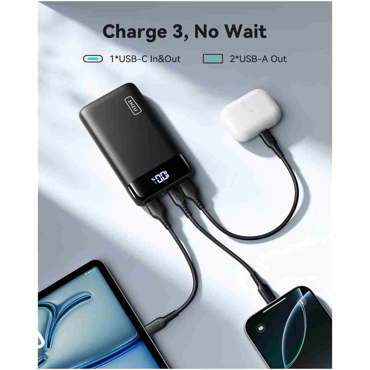 INIU Portable Charger, 22.5W 20000mAh USB C in & Out Power Bank Fast Charging, PD 3.0+QC 4.0 LED Display Phone Battery Pack Compatible with iPhone 16 15 14 13 Pro Samsung S23...