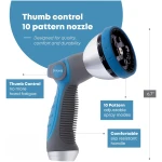 INNAV8 Garden Hose Nozzle Sprayer Heavy Duty - Features 10 Spray Patterns, THUMB CONTROL On Off Valve for Easy Water Control - HIGH Pressure Nozzle for Hose Outdoor