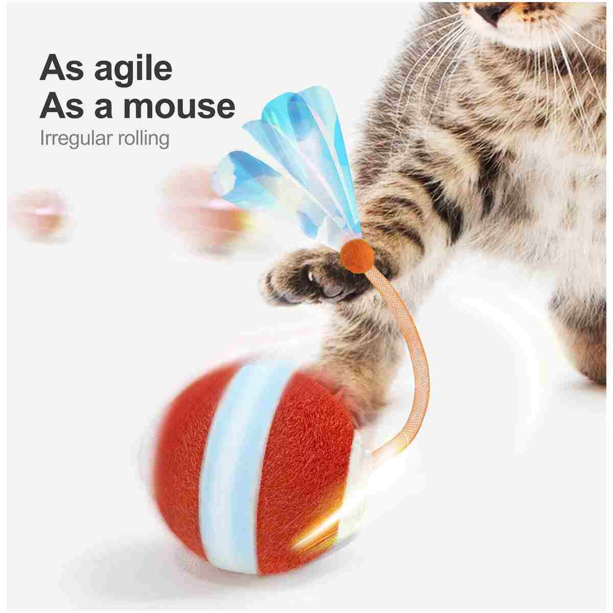 Interactive Cat Toys for Indoor Cats,The 3rd Generation Agile Moving Cat Ball with Elastic Mesh Tail,Automatic Kitten Toys for Bored Indoor Adult Cats,Motion Activated