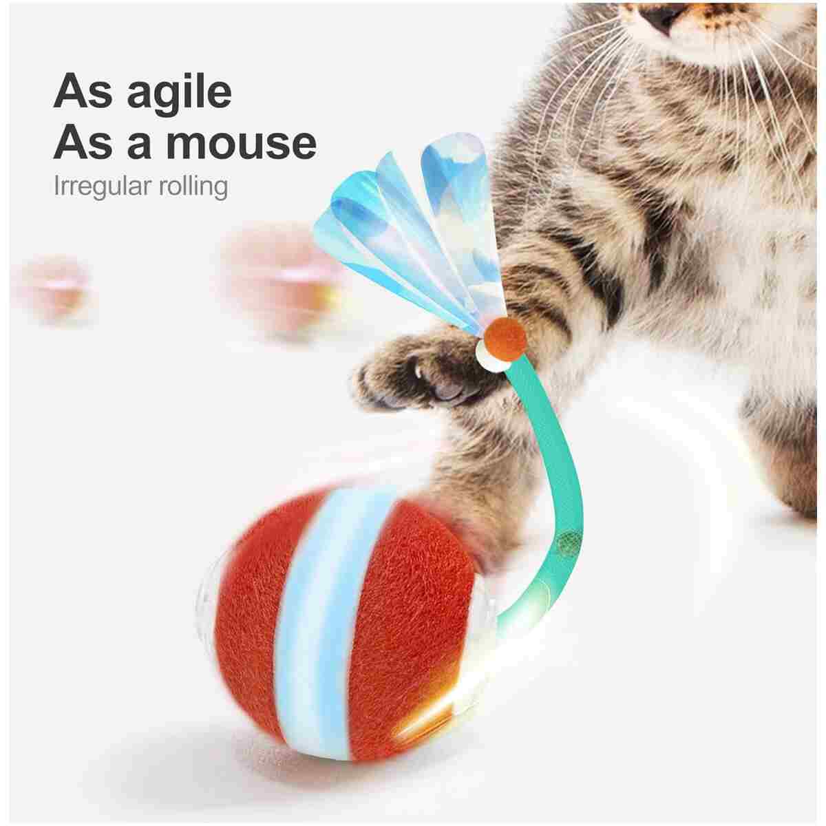 Interactive Cat Toys for Indoor Cats,The 3rd Generation Agile Moving Cat Ball with Elastic Mesh Tail,Automatic Kitten Toys for Bored Indoor Adult Cats,Motion Activated