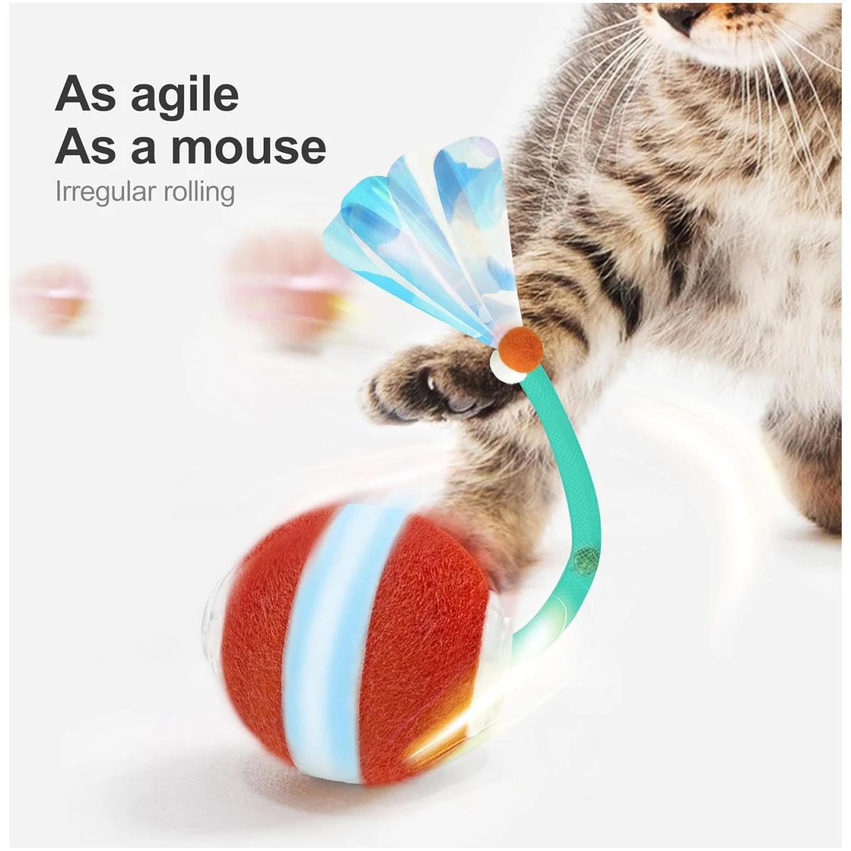 Interactive Cat Toys for Indoor Cats,The 3rd Generation Agile Moving Cat Ball with Elastic Mesh Tail,Automatic Kitten Toys for Bored Indoor Adult Cats,Motion Activated