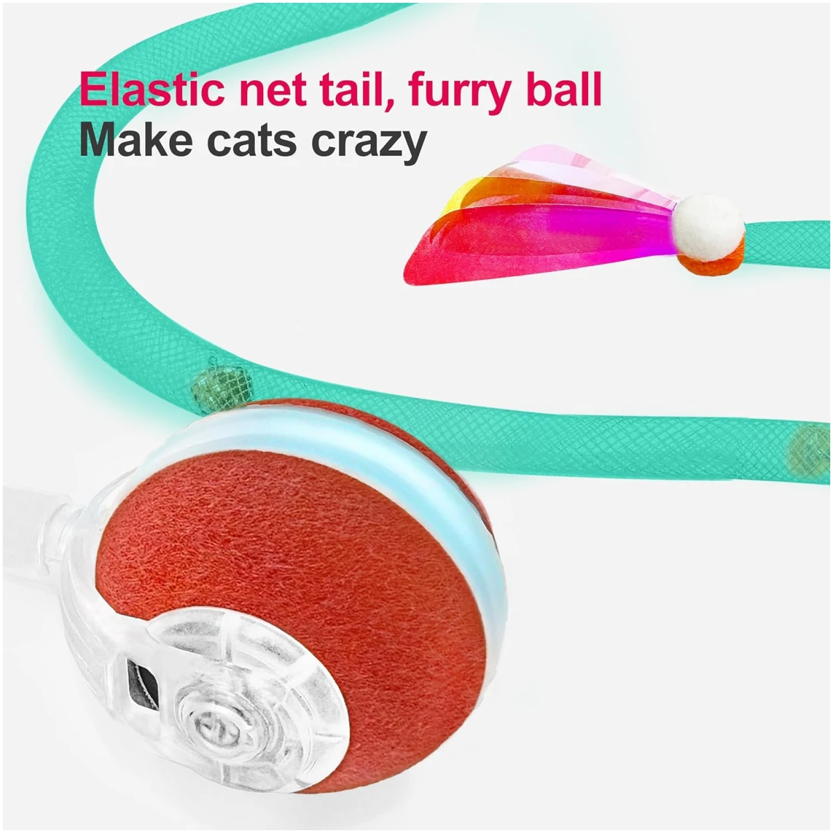 Interactive Cat Toys for Indoor Cats,The 3rd Generation Agile Moving Cat Ball with Elastic Mesh Tail,Automatic Kitten Toys for Bored Indoor Adult Cats,Motion Activated
