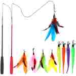 Interactive Cat Toys - Retractable Wand Toy and Feather Toys Refills for Indoor Cats to Chase and Exercise