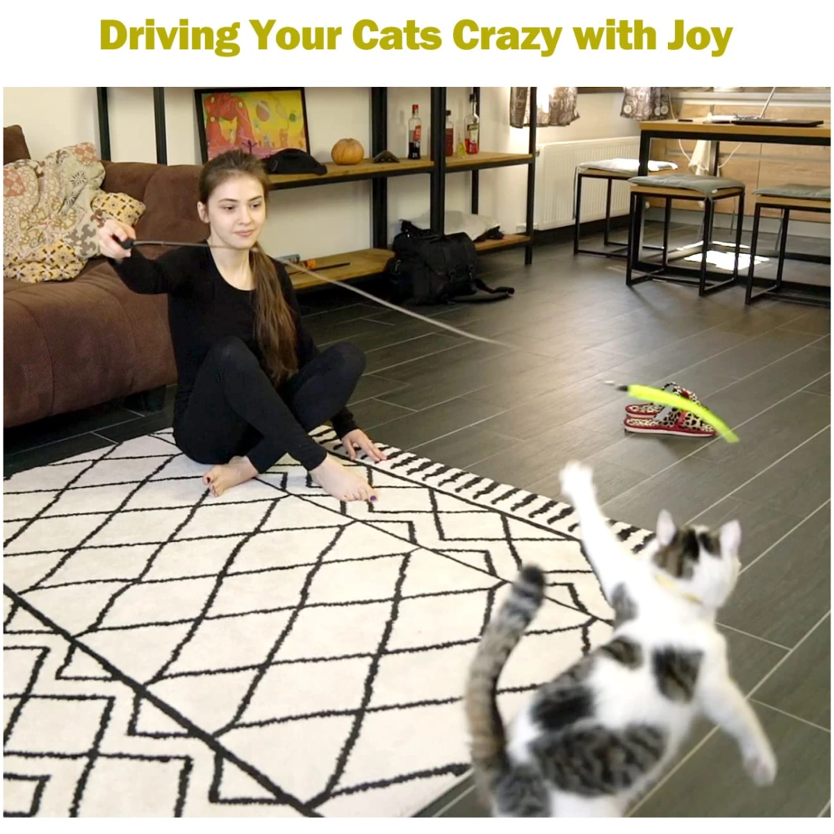 Interactive Cat Toys - Retractable Wand Toy and Feather Toys Refills for Indoor Cats to Chase and Exercise