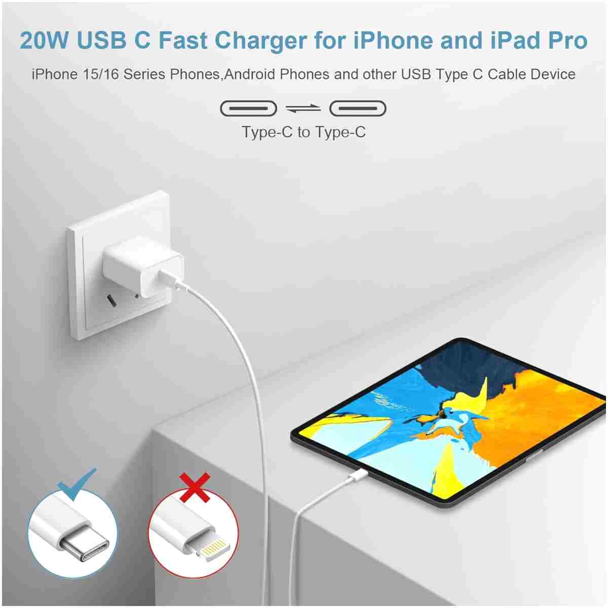 iPhone 16 15 Charger Fast Charging Type C Chargers USB C Charger Block iPhone 16 Chargers with 2 Pack 6FT Cable for iPhone 16/16 Plus/16 Pro/16 Pro Max/iPhone 15/15 Pro Max/iPad...