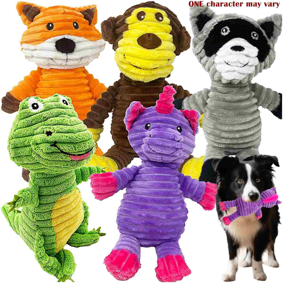 Jalousie 5 Pack Plush Toys Assortment Value Bundle Puppy Pet Mutt Squeak Toy for Medium Large Dogs