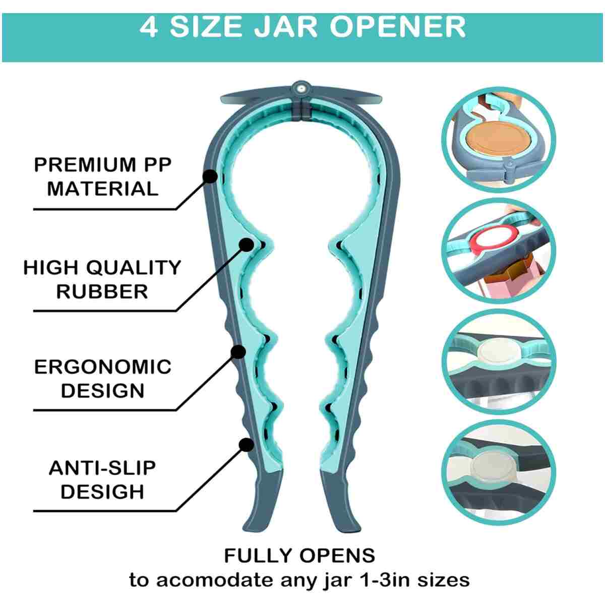 Jar Opener for Weak Hands, Seniors with Arthritis, 5 in 1 Multi Function Bottle Opener Lid Opener For Arthritic Hands with Non Slip Rubber Jar opener Gripper Pad