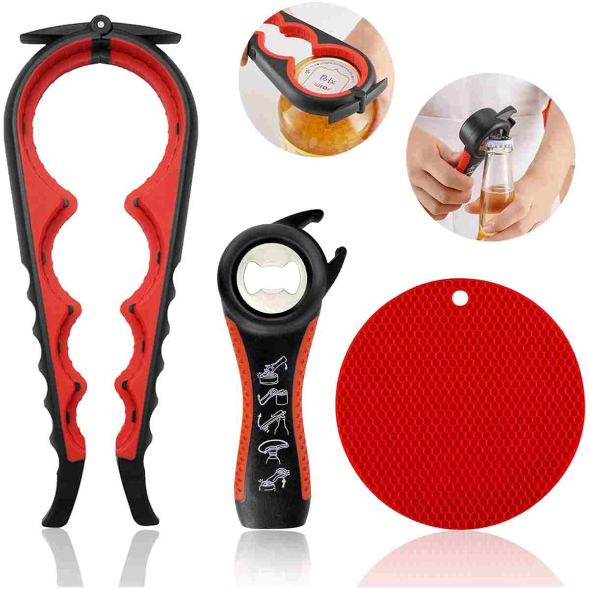 Jar Opener for Weak Hands, Seniors with Arthritis, 5 in 1 Multi Function Bottle Opener Lid Opener For Arthritic Hands with Non Slip Rubber Jar opener Gripper Pad