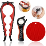 Jar Opener for Weak Hands, Seniors with Arthritis, 5 in 1 Multi Function Bottle Opener Lid Opener For Arthritic Hands with Non Slip Rubber Jar opener Gripper Pad