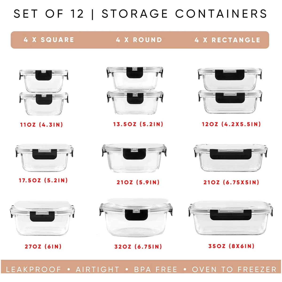 JoyJolt JoyFul 24pc(12 Airtight, Freezer Safe Food Storage Containers and 12 Lids), Pantry Kitchen Storage Containers, Glass Meal Prep Container for Lunch, Glass Storage...