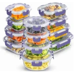 JoyJolt JoyFul 24pc(12 Airtight, Freezer Safe Food Storage Containers and 12 Lids), Pantry Kitchen Storage Containers, Glass Meal Prep Container for Lunch, Glass Storage...