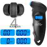 JUSTTOP Digital Tire Pressure Gauge, 150PSI 4 Setting for Cars, Trucks and Bicycles, Backlit LCD and Anti-Skid Grip for Easy and Accurate Reading(Black)