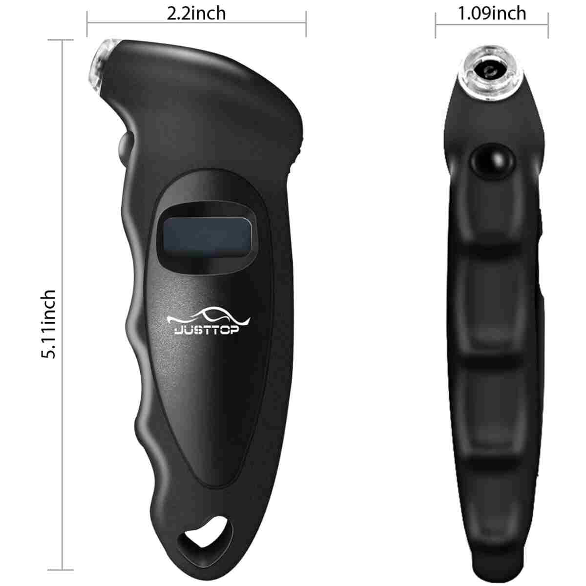 JUSTTOP Digital Tire Pressure Gauge, 150PSI 4 Setting for Cars, Trucks and Bicycles, Backlit LCD and Anti-Skid Grip for Easy and Accurate Reading(Black)