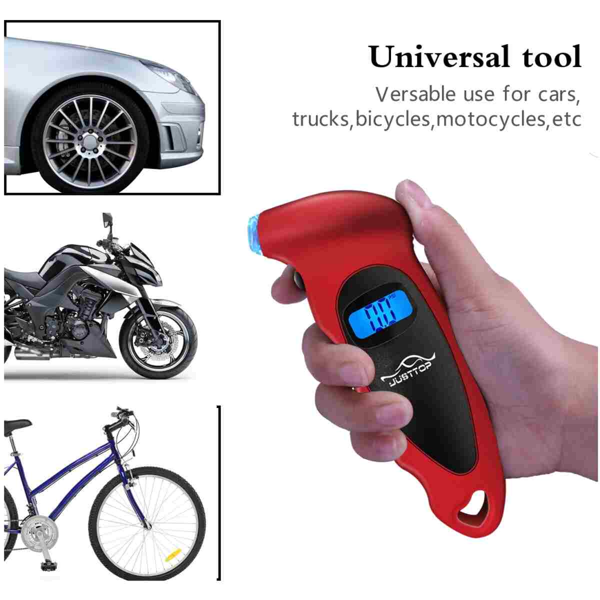 JUSTTOP Digital Tire Pressure Gauge, 150PSI 4 Setting for Cars, Trucks and Bicycles, Backlit LCD and Anti-Skid Grip for Easy and Accurate Reading(Black)