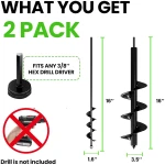 K-Brands Auger Drill Bit for Planting 2 Pack 1.6 x 16 Inch & 3.5 x 16 Inch Set – Garden Spiral Hole and Bulb Planter Tool for Umbrella Holes - Compatible with 3/8 Inch Hex Drive