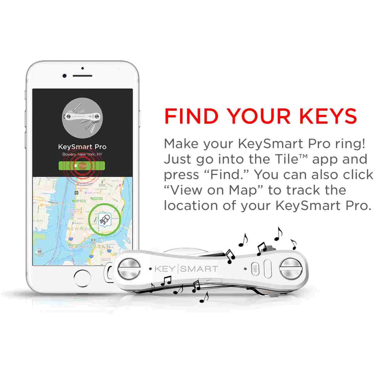 KeySmart Pro - Compact Smart Key Holder w LED Flashlight & Tile Bluetooth, EDC Key Organizer, Attach Car Key Fob, Other Mini Tools & Accessories (up to 10 Keys, White) -...