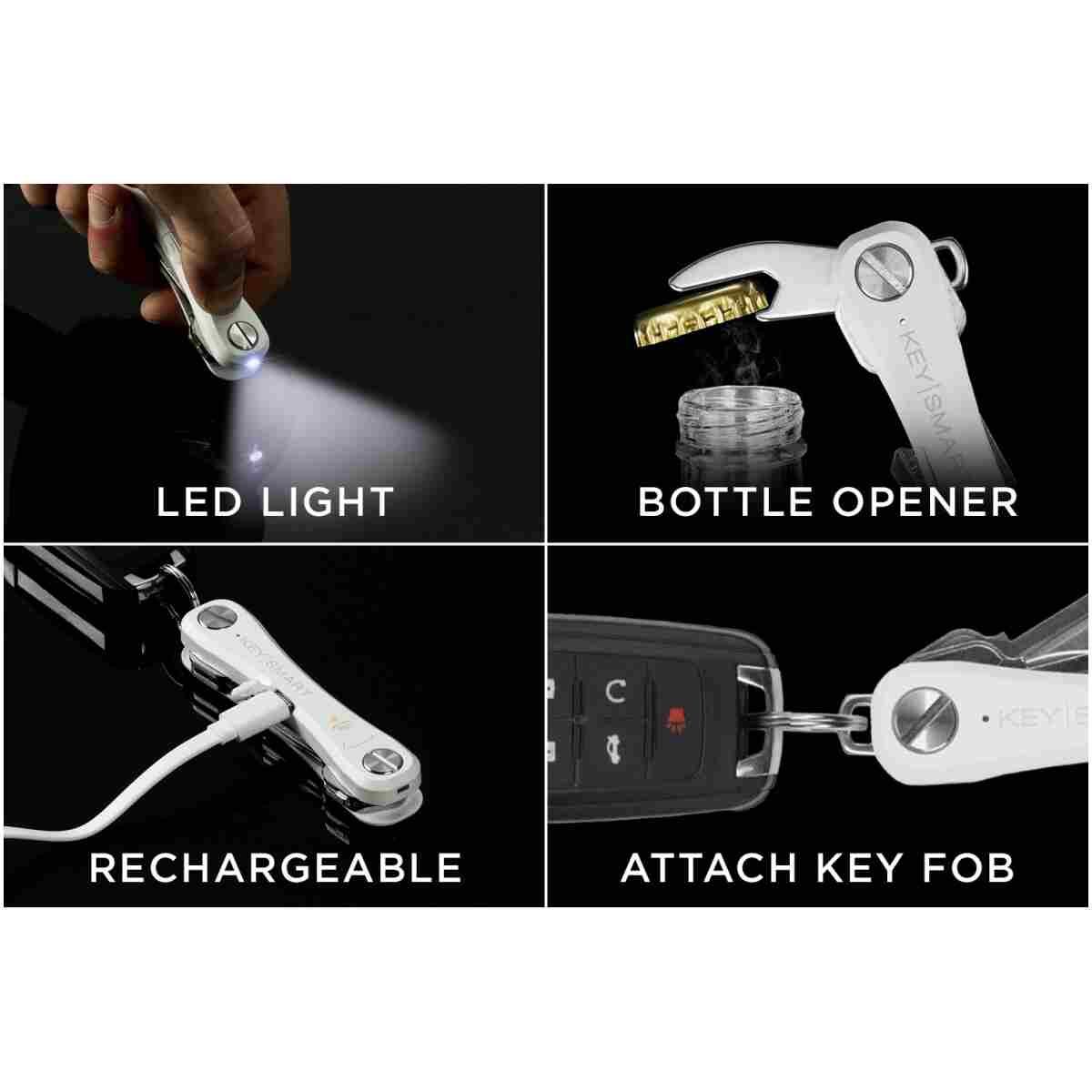 KeySmart Pro - Compact Smart Key Holder w LED Flashlight & Tile Bluetooth, EDC Key Organizer, Attach Car Key Fob, Other Mini Tools & Accessories (up to 10 Keys, White) -...