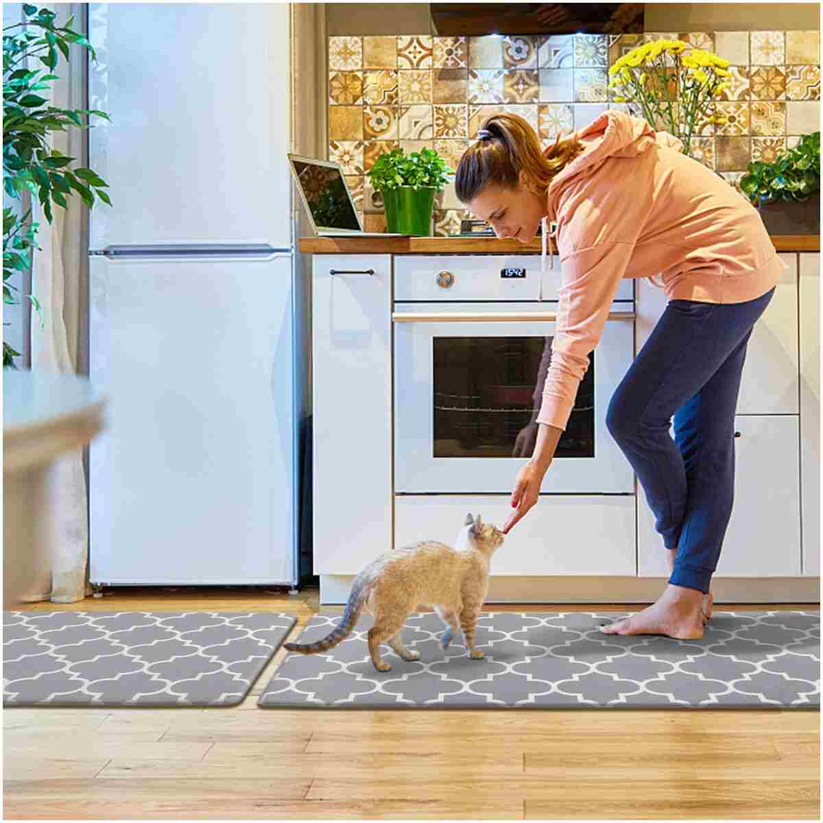 KMAT Kitchen Mat [2 PCS] Cushioned Anti-Fatigue Kitchen Rug, Waterproof Non-Slip Kitchen Mats and Rugs Heavy Duty PVC Ergonomic Comfort Foam Rug for Kitchen, Floor Home, Office,...