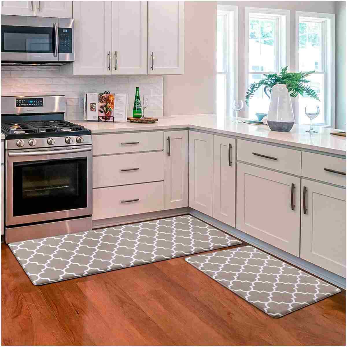 KMAT Kitchen Mat [2 PCS] Cushioned Anti-Fatigue Kitchen Rug, Waterproof Non-Slip Kitchen Mats and Rugs Heavy Duty PVC Ergonomic Comfort Foam Rug for Kitchen, Floor Home, Office,...